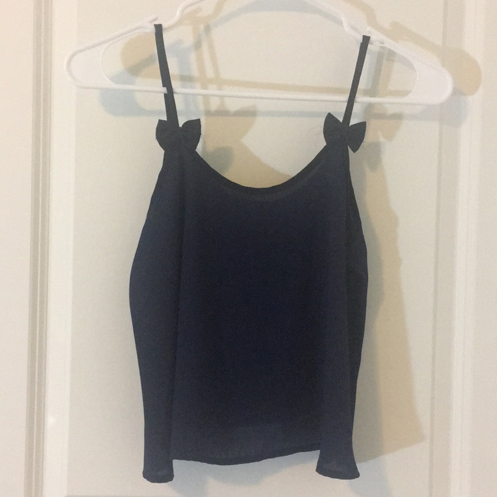 Chiffon navy blue crop tank blouse